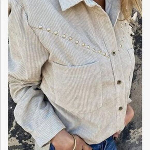 NEW Corduroy Rivet Studded Button Down Shirt - Picture 2 of 6
